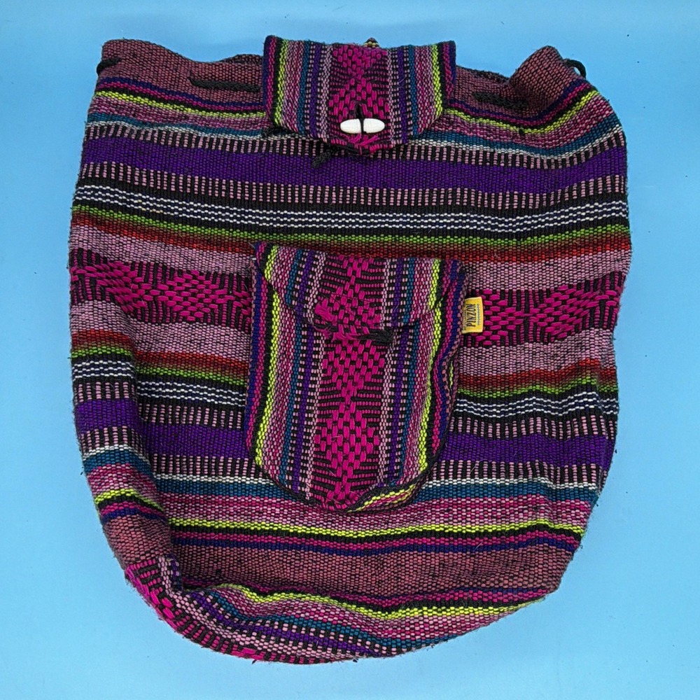 Artesanias Mr Pinzon Mexican Woven Backpack Boho Hippie Striped Drawstring Bag